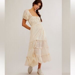 Free People Falling Sun Midi Dress in Tea